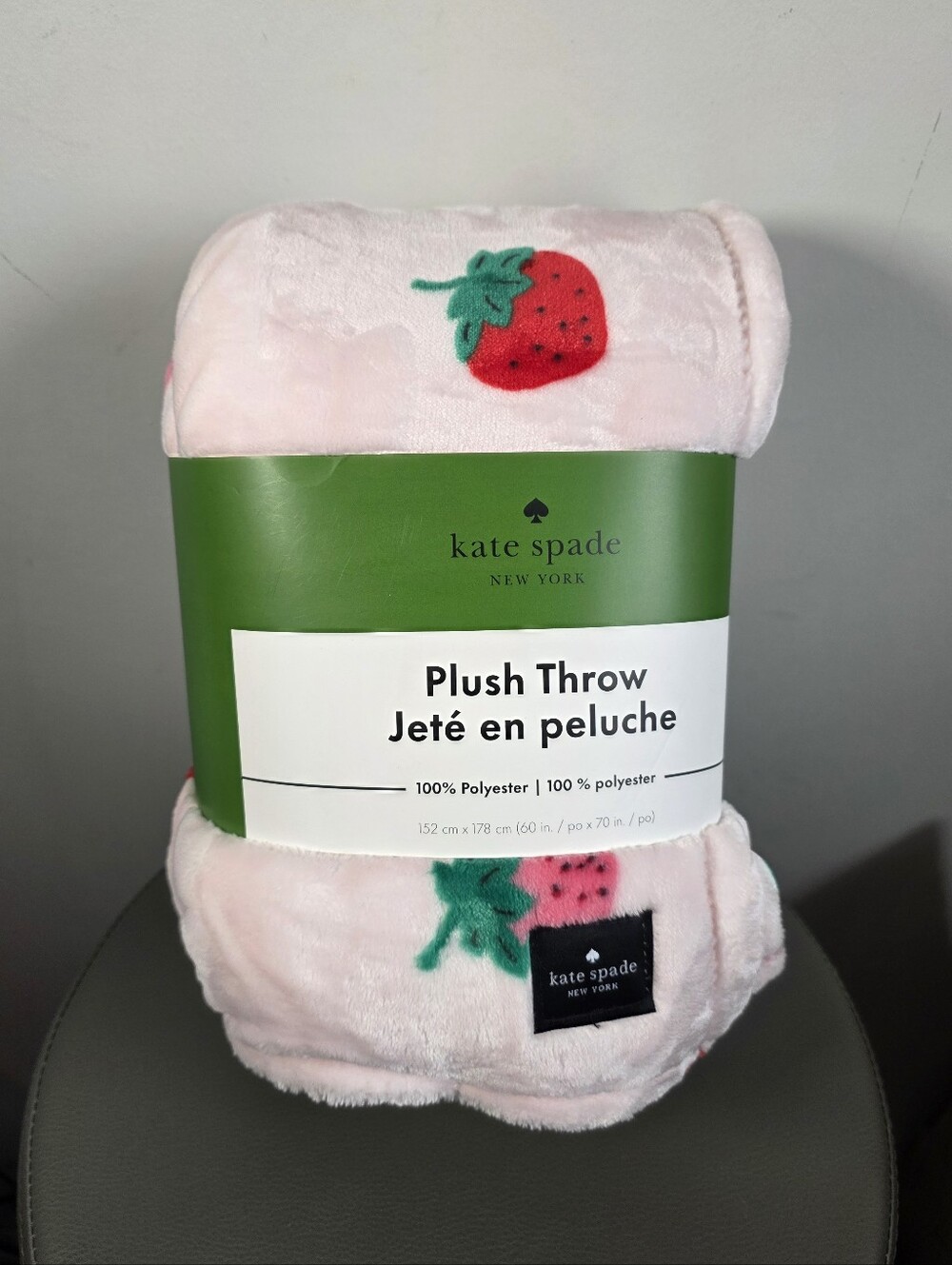 Kate Spade New York Strawberry Plush Throw Blanket Pink 60x70 Soft Cozy NWT